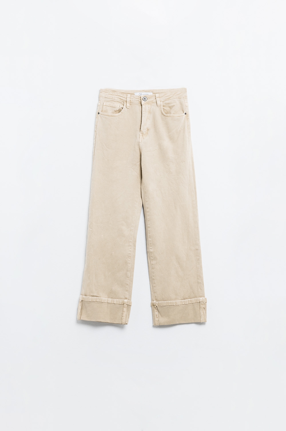 Pantal&oacute;n recto con bajo recortado en beige oscuro