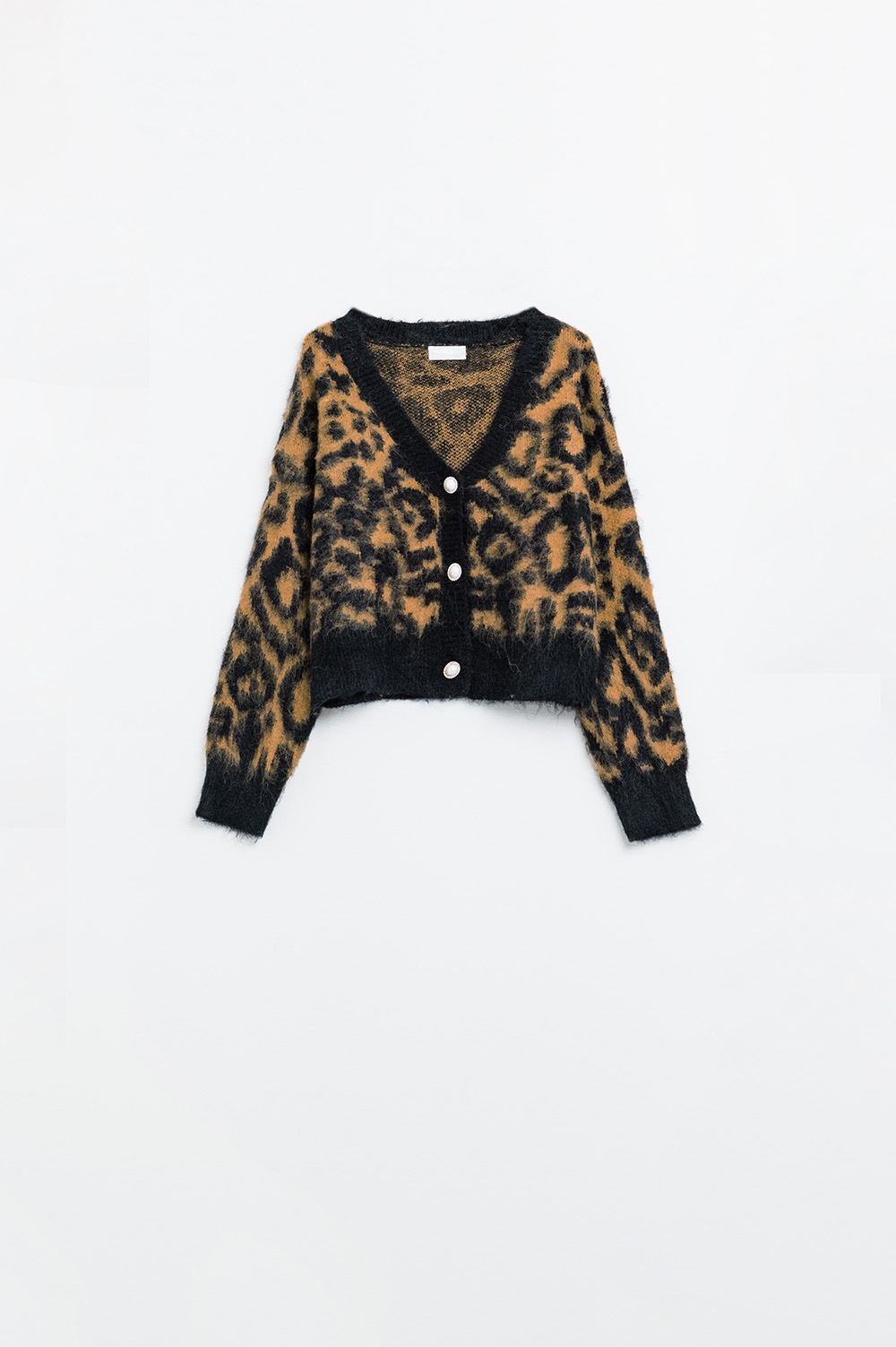 C&aacute;rdigan con estampado de leopardo confeccionado en tejido de punto con lana en color Camel