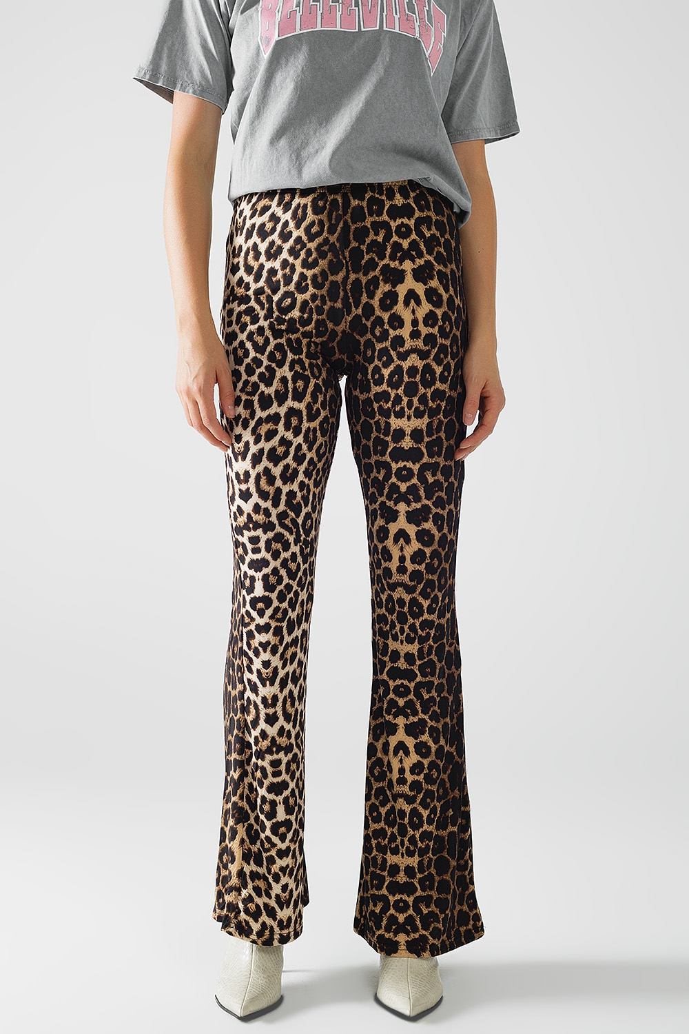 Leggings acampanados de Spandex con estampado de leopardo Leggings acampanados de Spandex con estampado de leopardo