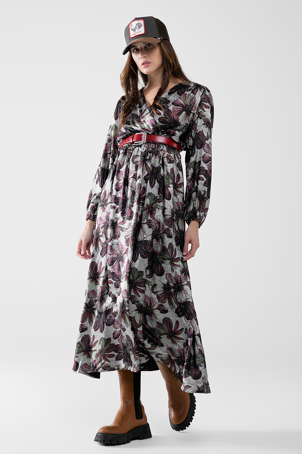 maxi vestido con estampado de flores efecto metalizado maxi vestido con estampado de flores efecto metalizado