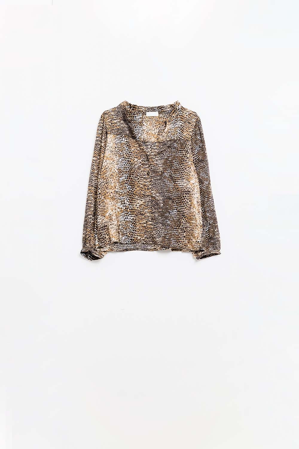 Blusa de gasa con estampado de leopardo marr&oacute;n