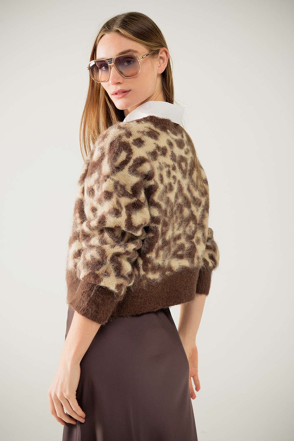 c&aacute;rdigan con estampado de leopardo y lana en beige