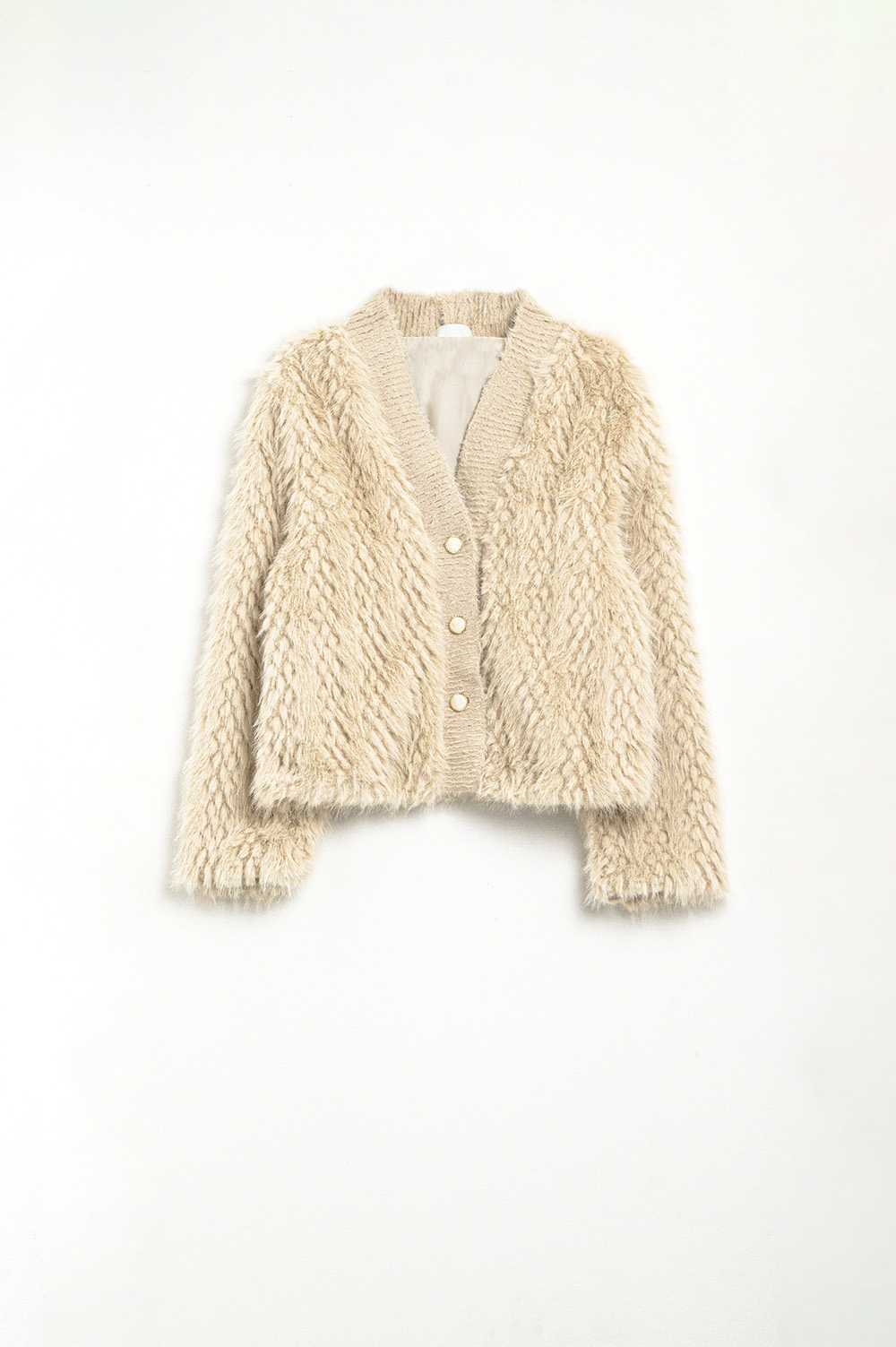 Chaqueta cropped beige de piel fina
