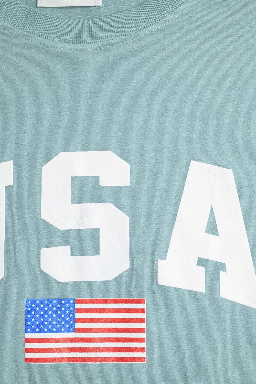 Camiseta larga suelta verde con logotipo de USA Camiseta larga suelta verde con logotipo de USA