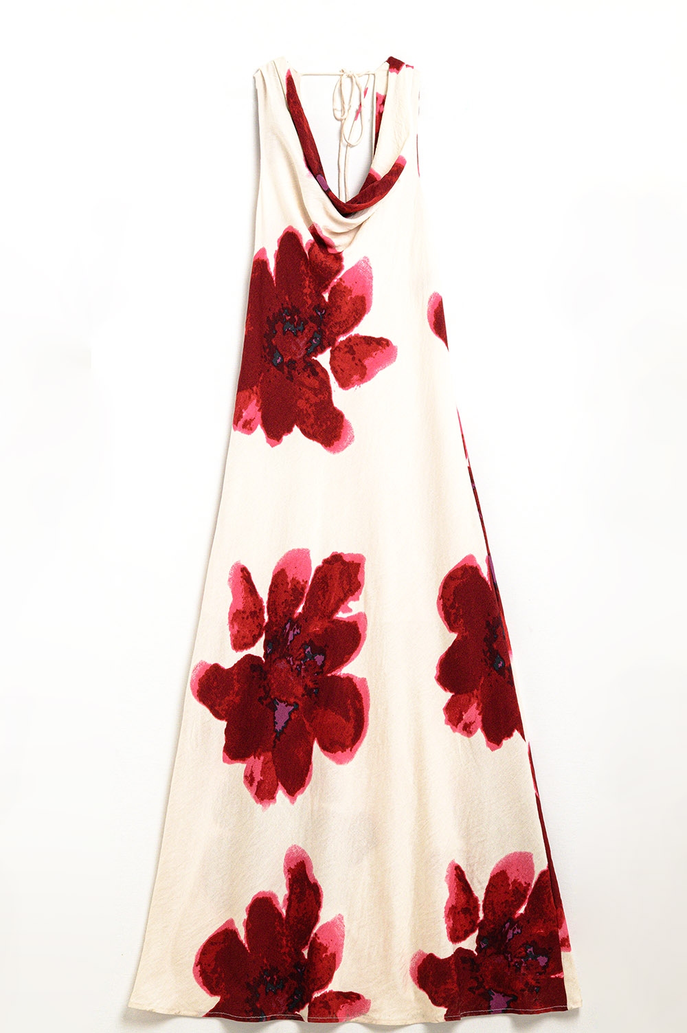 Vestido maxi rojo sin mangas y fluido con estampado floral