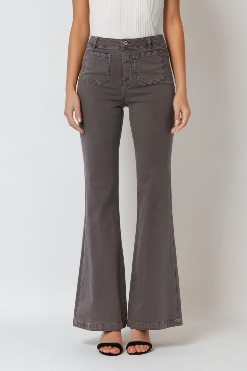 Skinny Flared Jeans Gris Oscuro Con Bolsillo Delantero Skinny Flared Jeans Gris Oscuro Con Bolsillo Delantero
