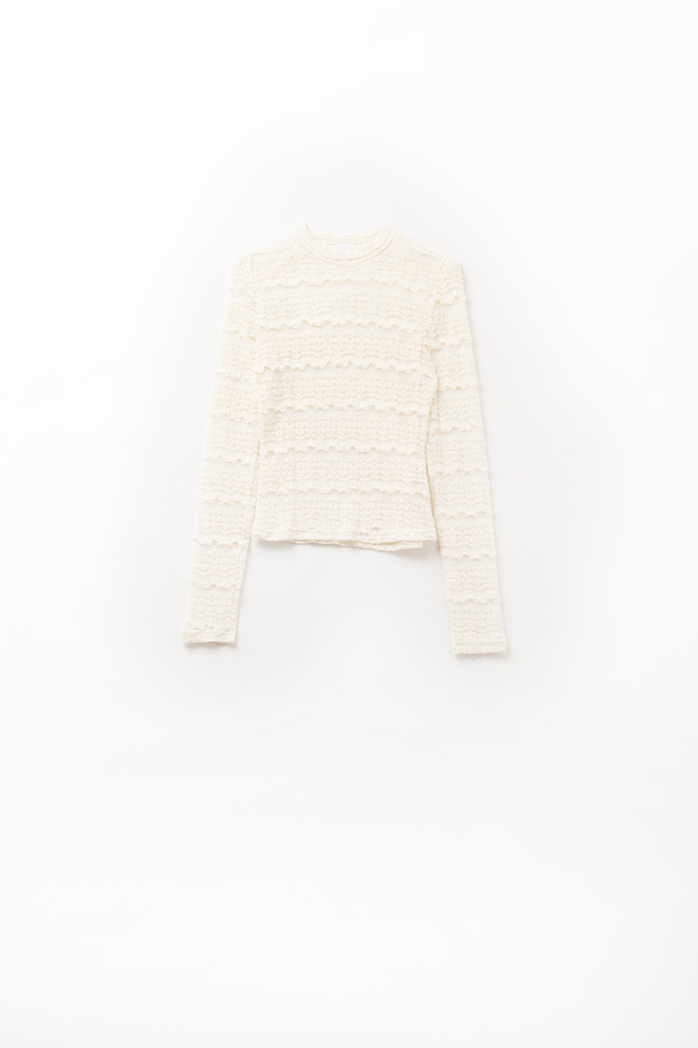 Top de Encaje Floral con Cuello Redondo en Crema