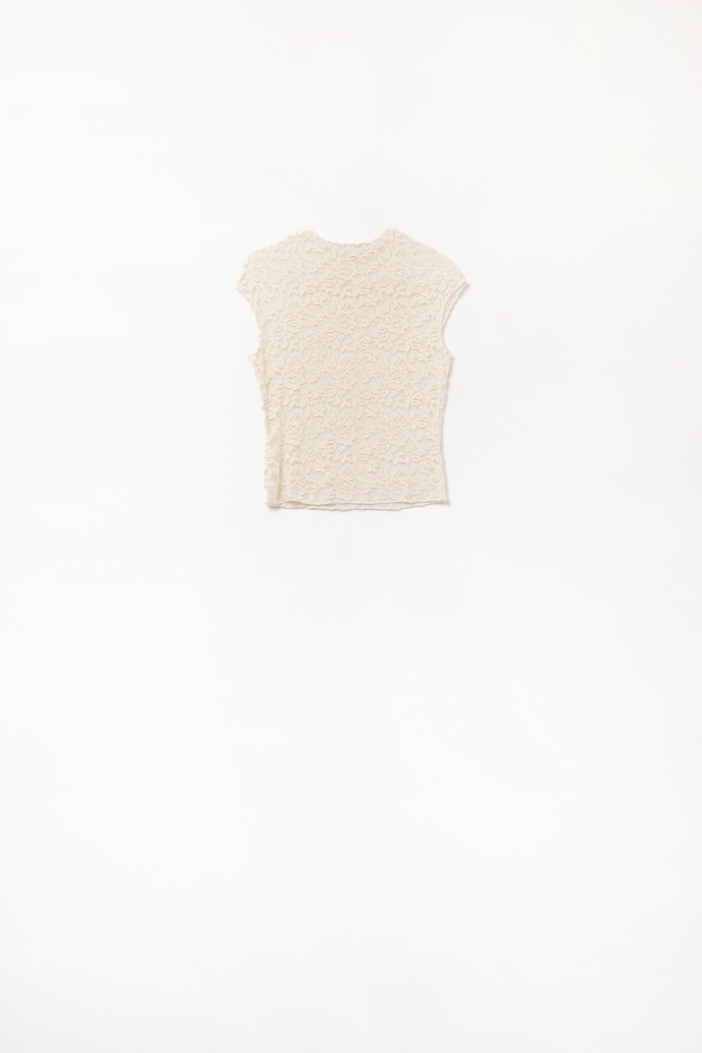 Camiseta Rom&aacute;ntica de Encaje con Mangas Cortas en beige