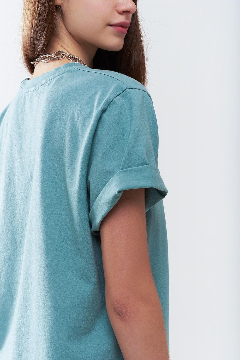 Camiseta larga suelta verde con logotipo de USA Camiseta larga suelta verde con logotipo de USA