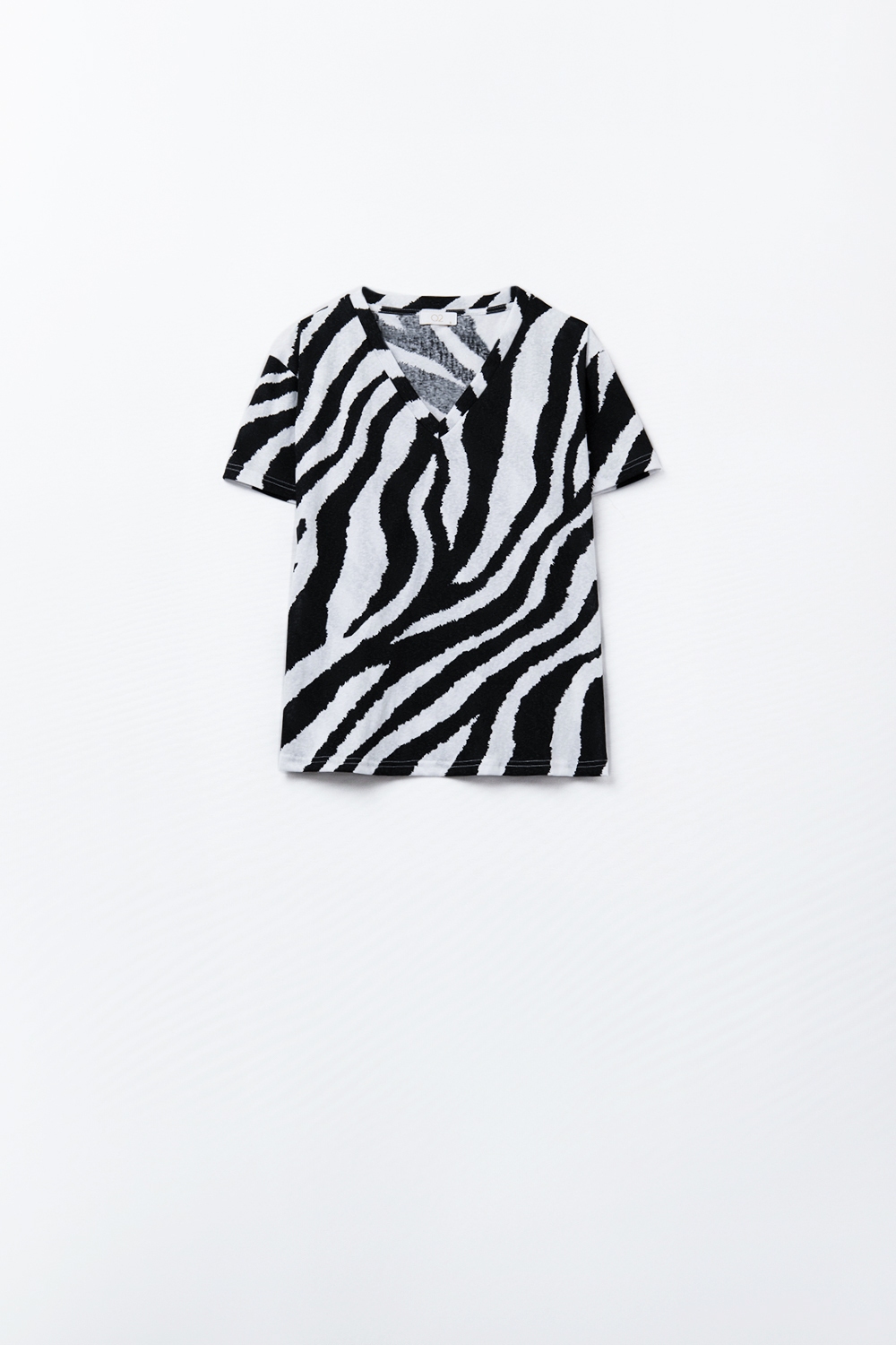 Camiseta con cuello de pico y estampado de cebra negro
