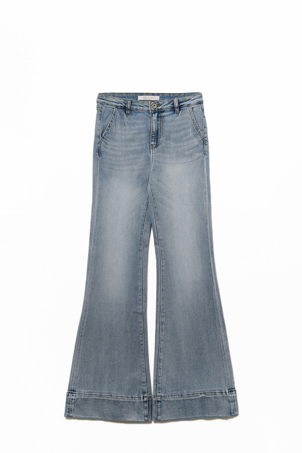 jeans acampanados de lavado claro hechos de denim de alta calidad