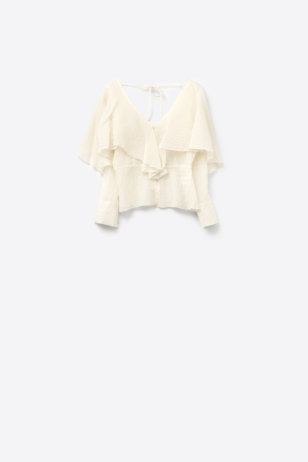 blusa corta de gasa fluida con mangas largas blusa corta de gasa fluida con mangas largas