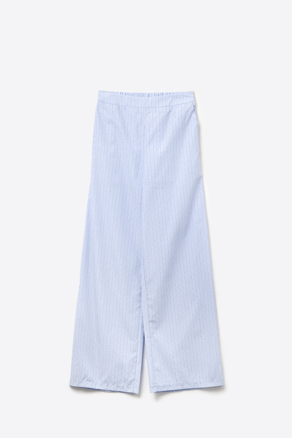Pantalones anchos de rayas azules con adorno de strass Pantalones anchos de rayas azules con adorno de strass