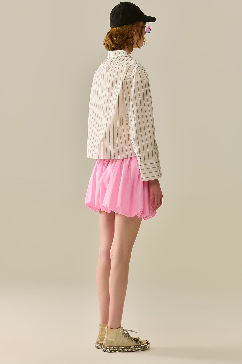 Minifalda abombada de popelina rosa Minifalda abombada de popelina rosa