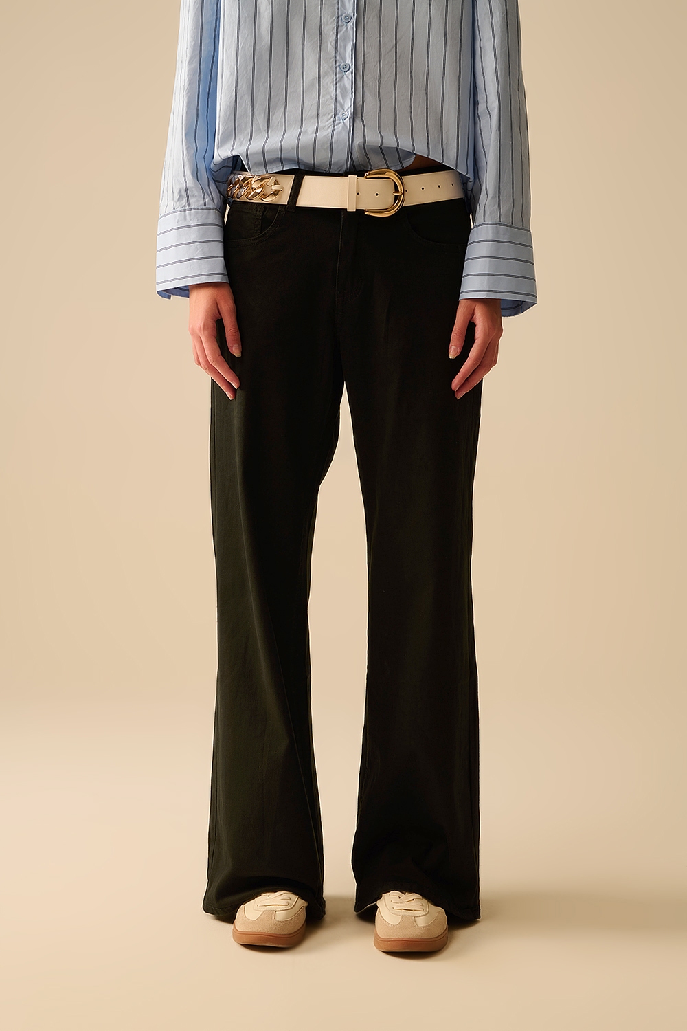 Pantalones Negros de Pierna Ancha Recta Pantalones Negros de Pierna Ancha Recta