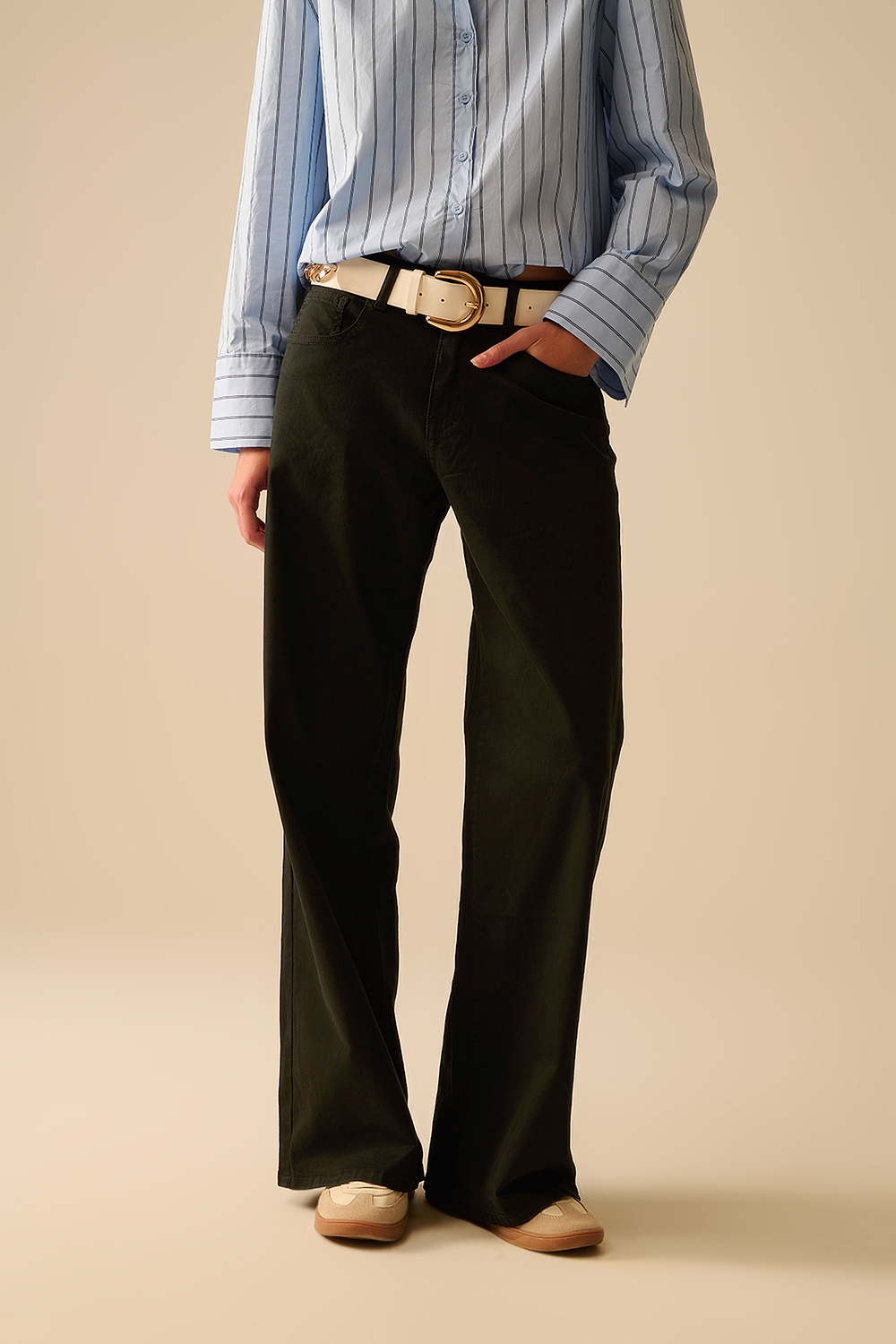 Pantalones Negros de Pierna Ancha Recta Pantalones Negros de Pierna Ancha Recta