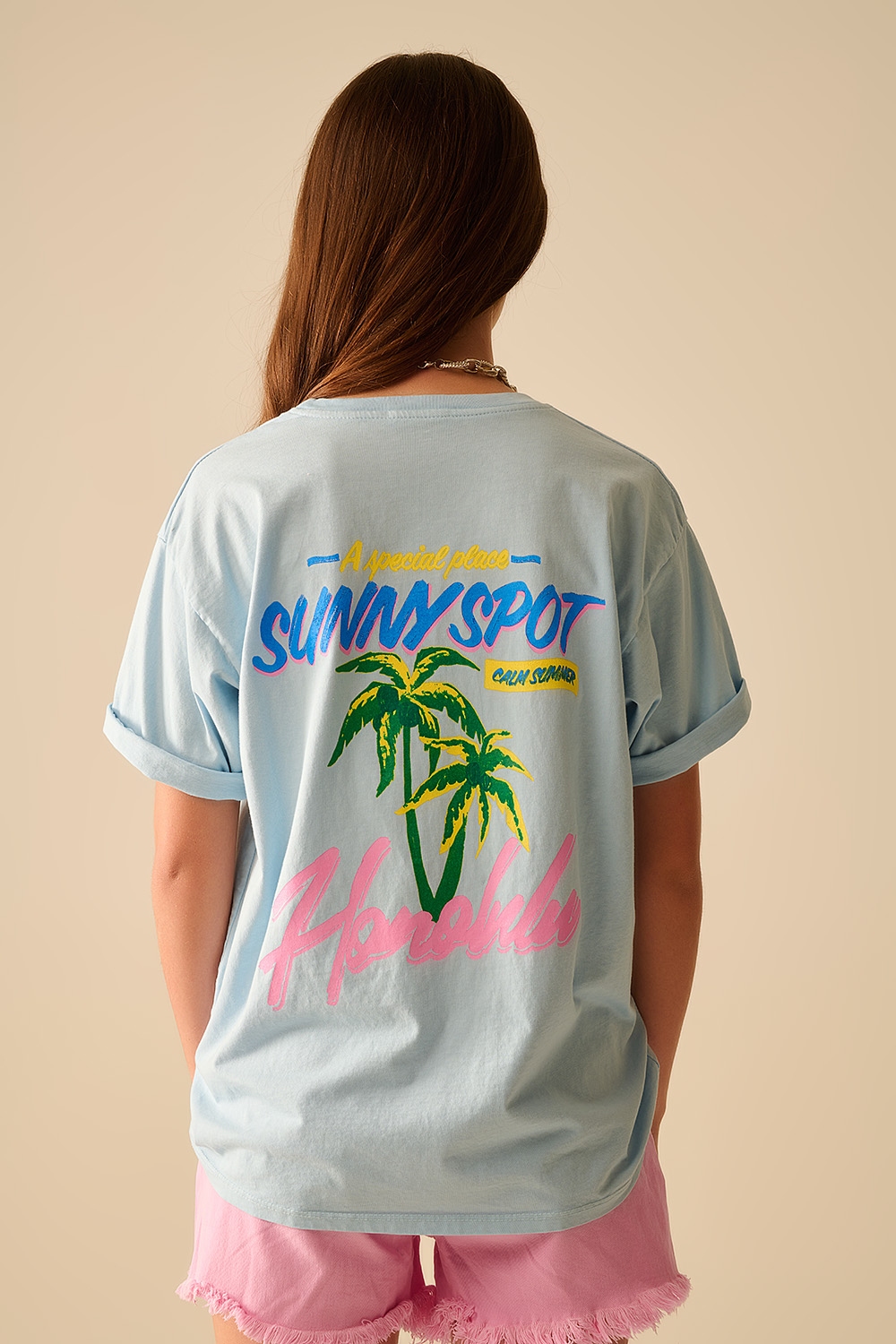 Camiseta azul made in Italy con gráfico Honolulu Camiseta azul made in Italy con gráfico Honolulu