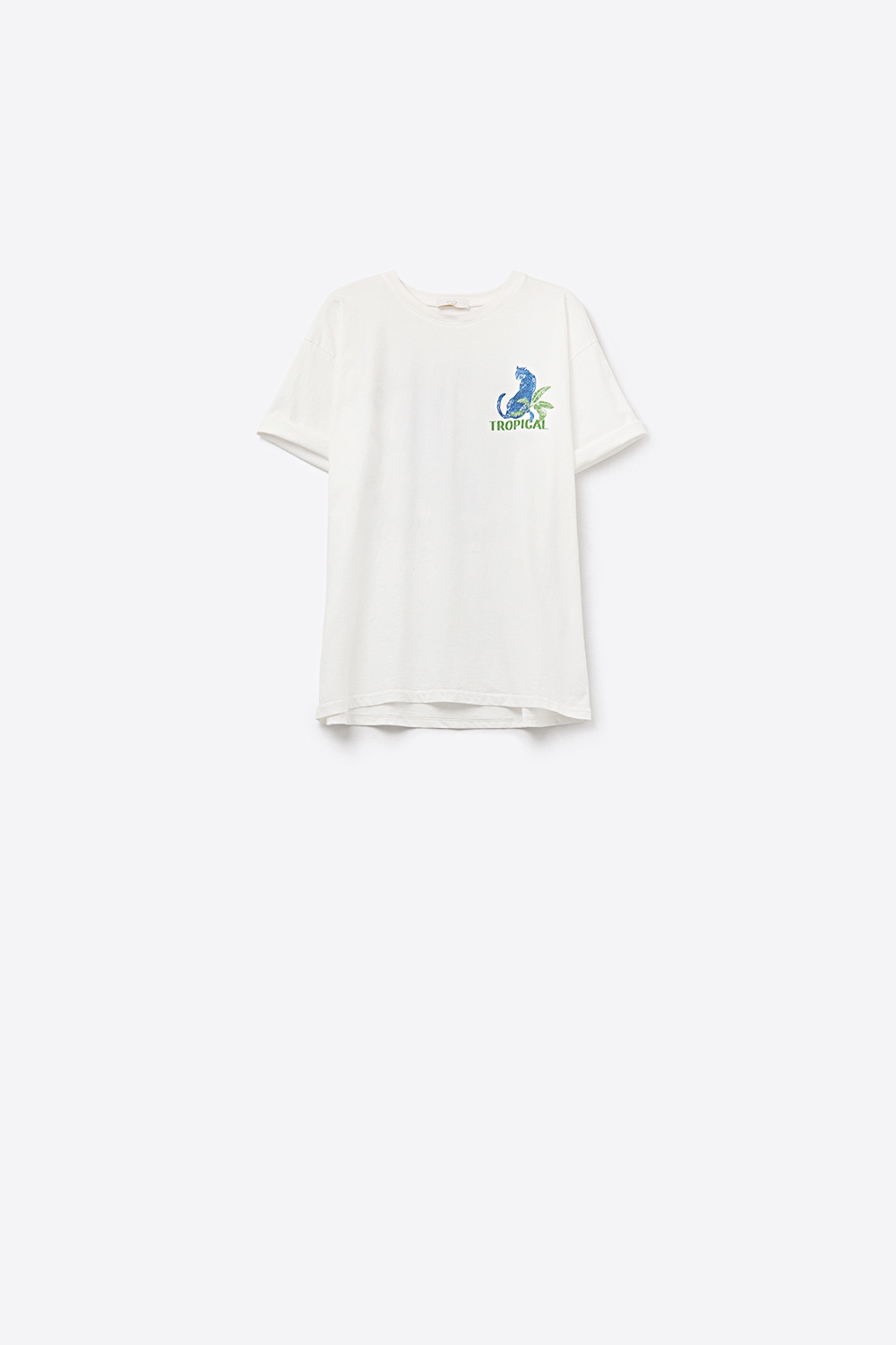 Camiseta blanca hecha en Italia con estampado gr&aacute;fico tropical