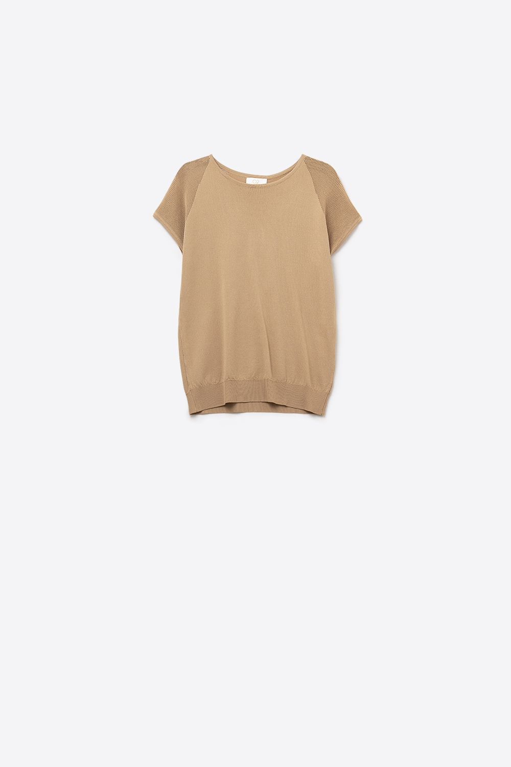 Jersey de manga corta de canal&eacute; camel con malla de punto en el hombro