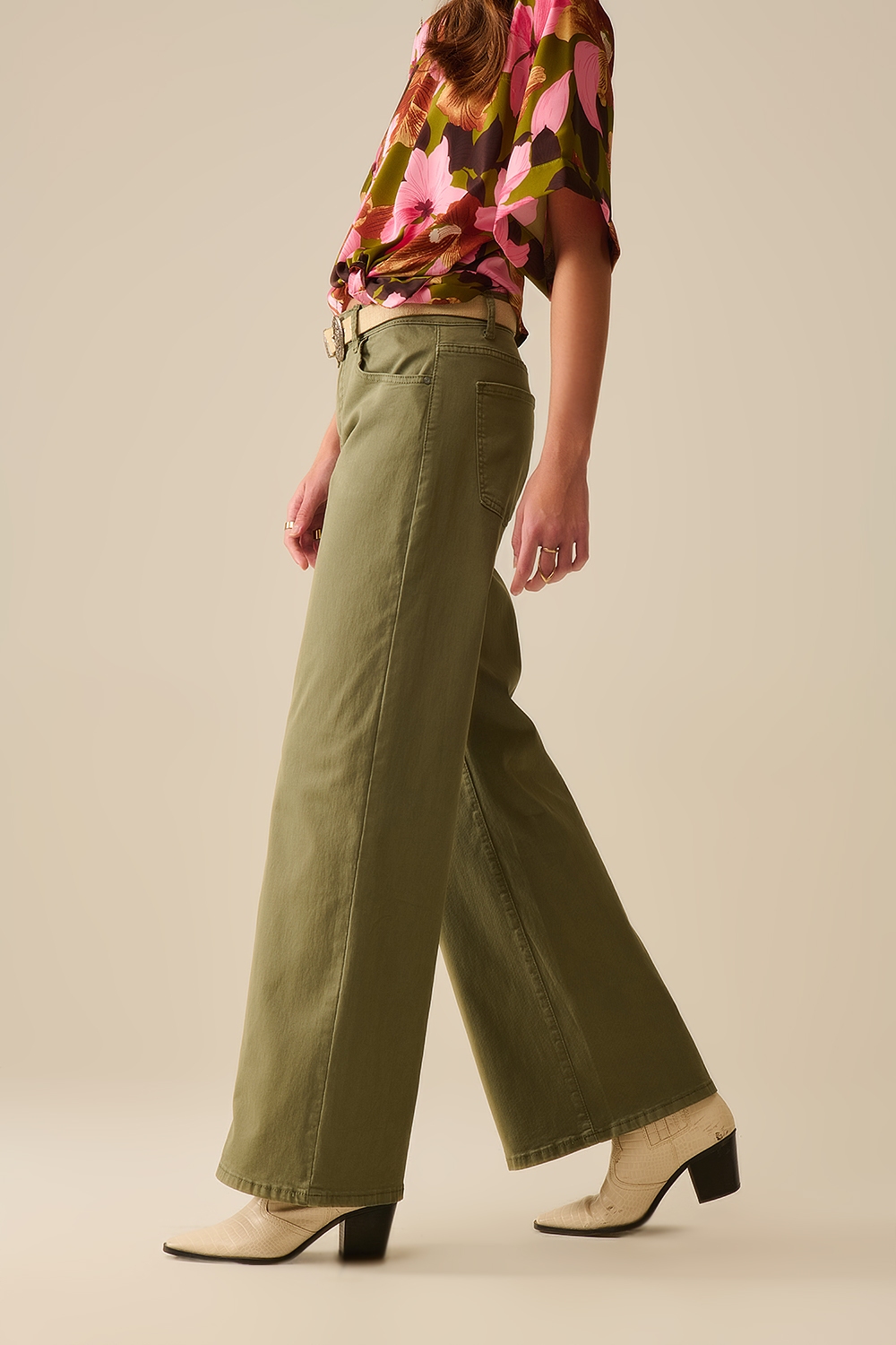 Pantalones Verdes Rectos de Pierna Ancha