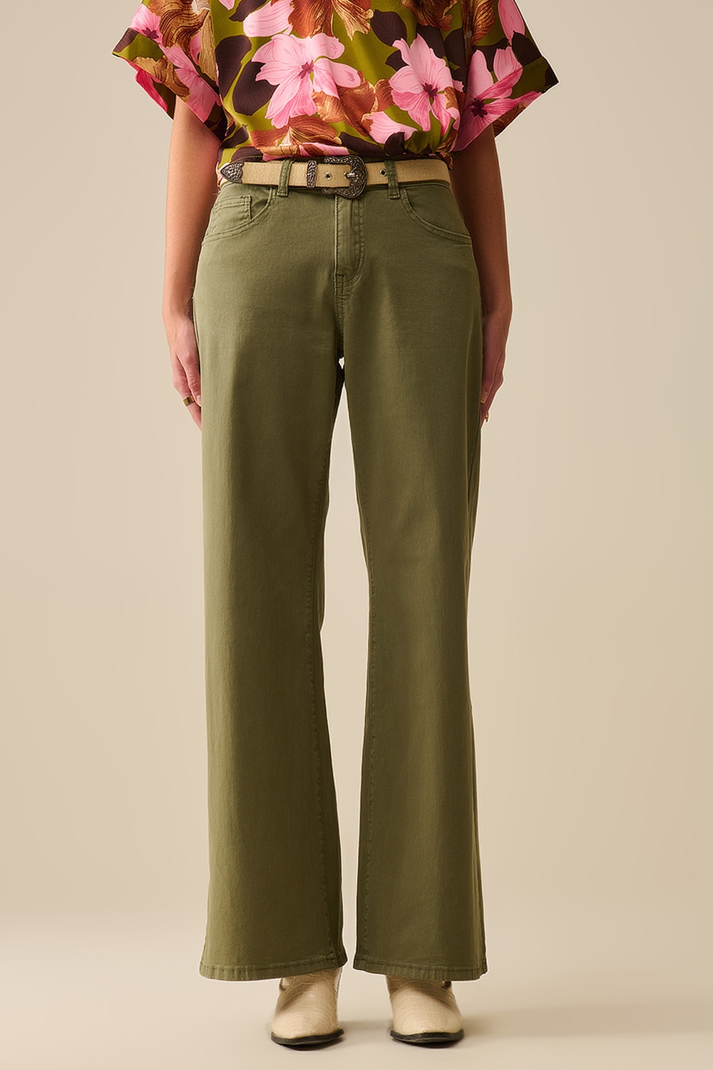 Pantalones Verdes Rectos de Pierna Ancha