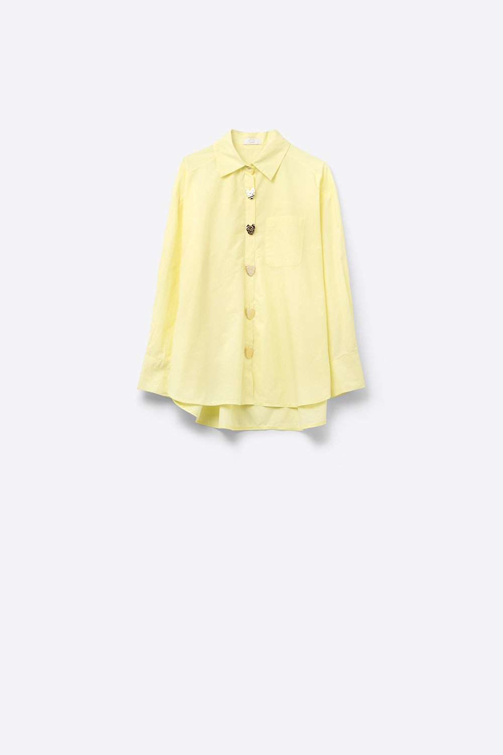 Camisa relajada de popelina con botones dorados en forma de coraz&oacute;n en amarillo