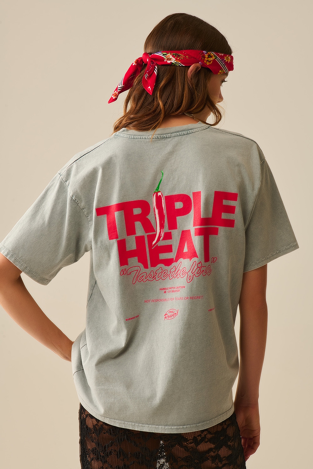 Camiseta relaxed fit gris lavada de manga corta TRIPLE HEAT LOGO