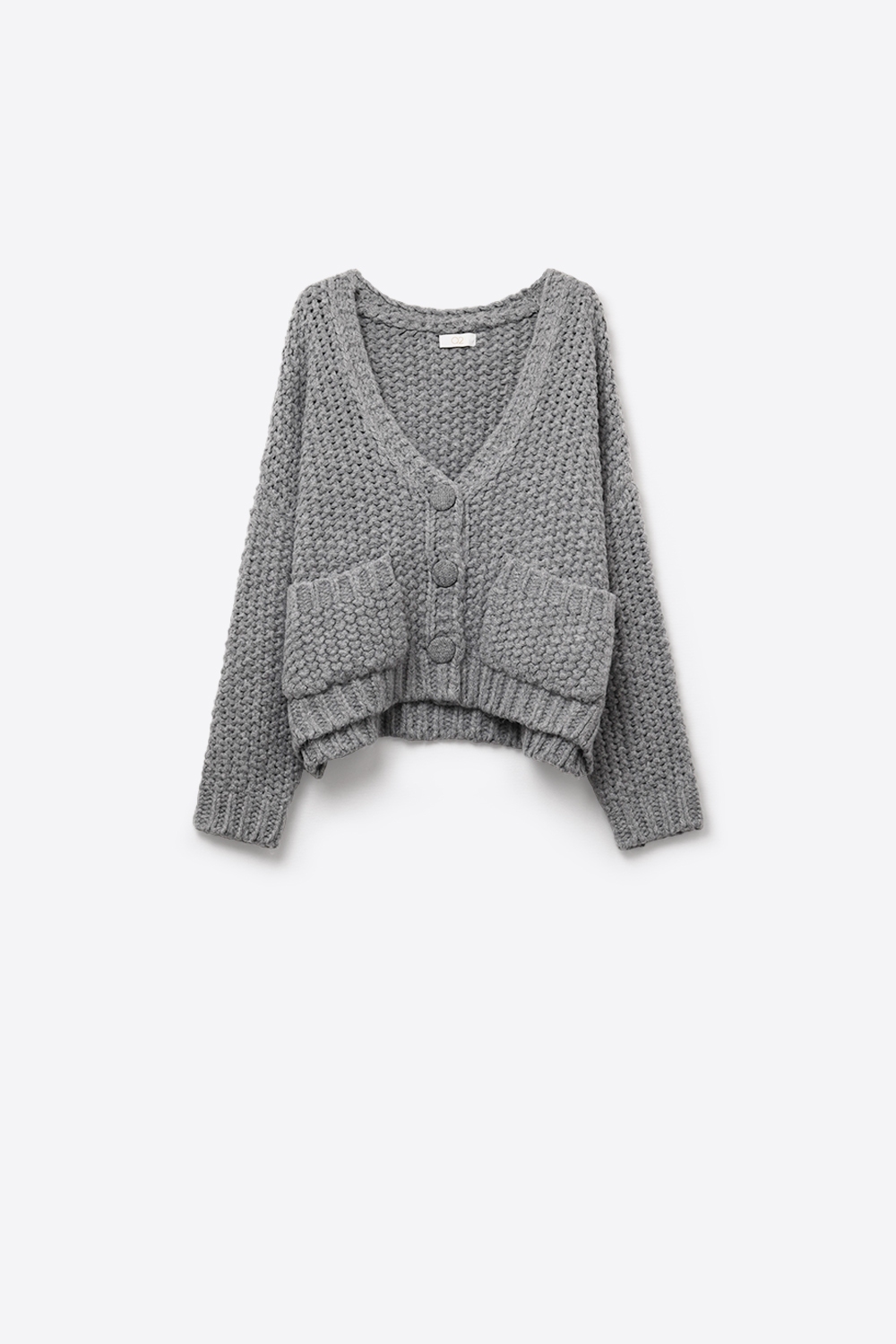 Chaqueta oversize de punto grueso gris con bolsillos Chaqueta oversize de punto grueso gris con bolsillos