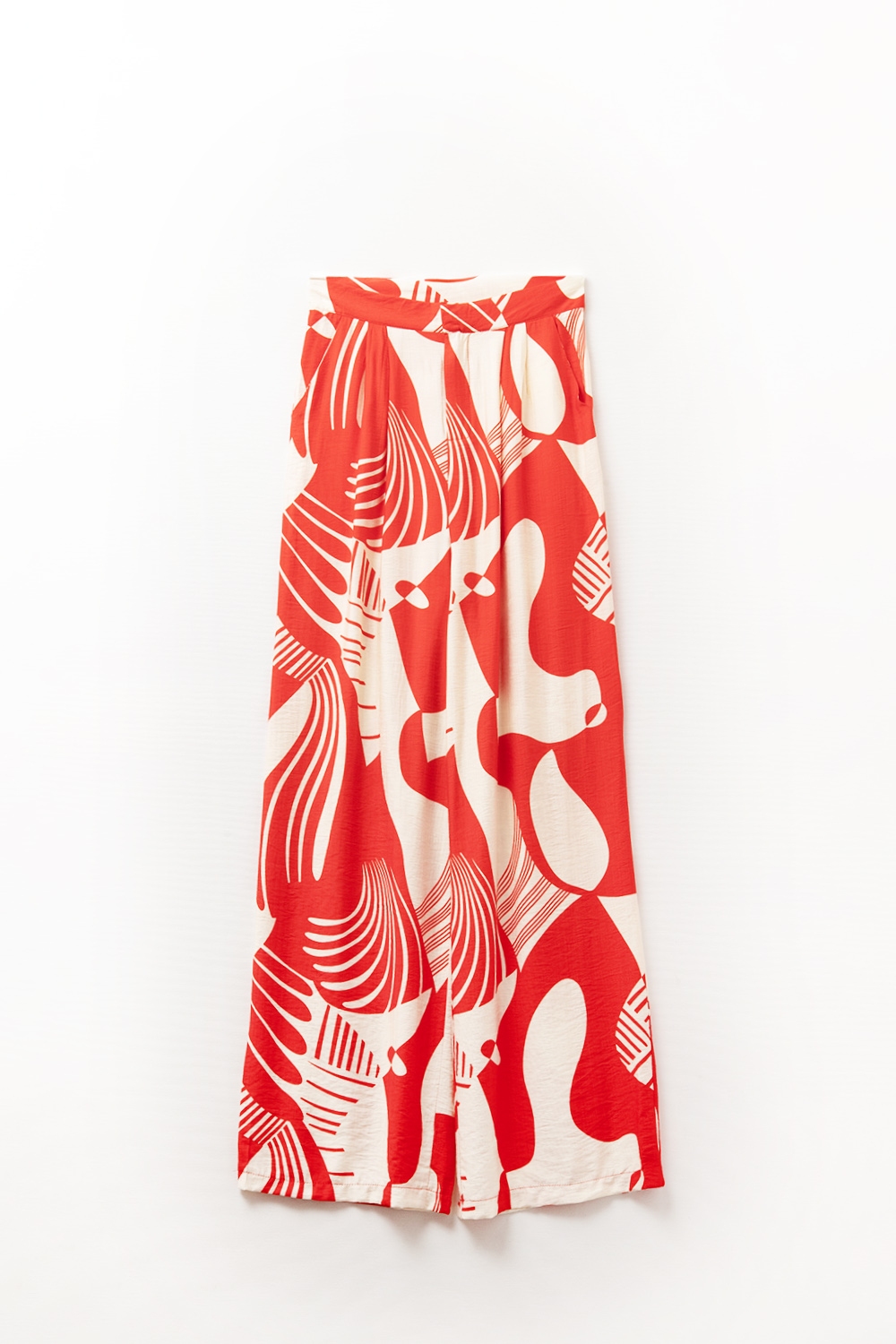 Pantalón rojo de pata ancha con estampado abstracto Pantalón rojo de pata ancha con estampado abstracto