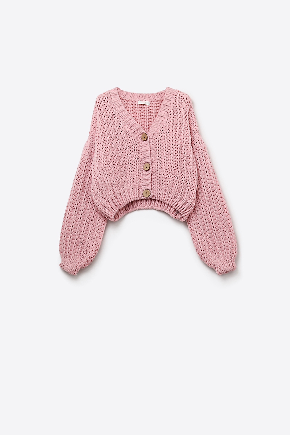 Chaqueta abierta de punto grueso en rosa con mangas relajadas