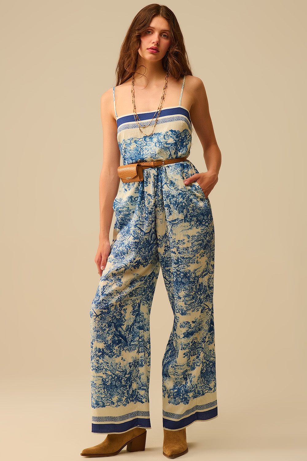 Mono estampado Toile de Jouy con tirantes finos