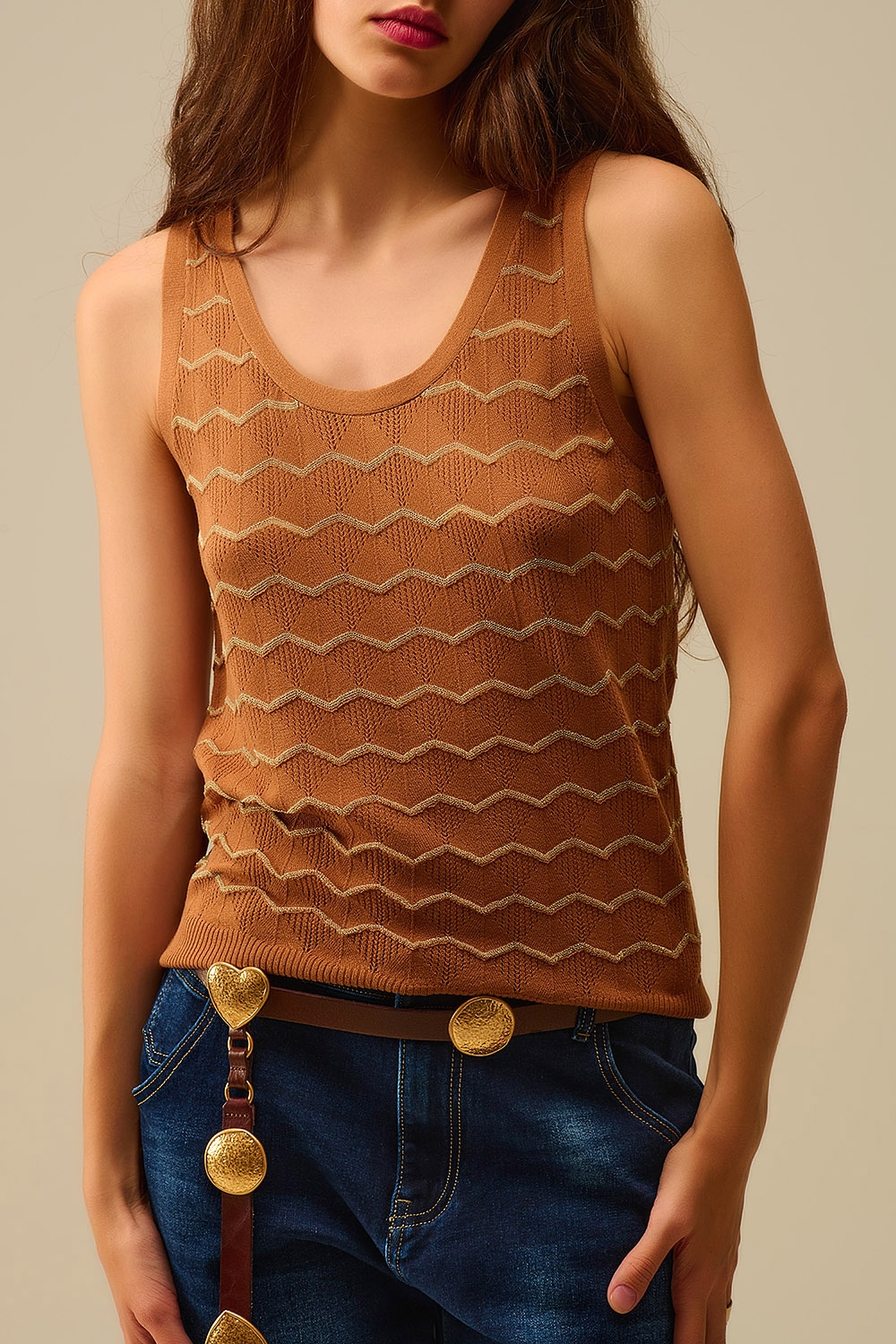 Jersey de punto con dibujo de zigzag dorado Jersey de punto con dibujo de zigzag dorado