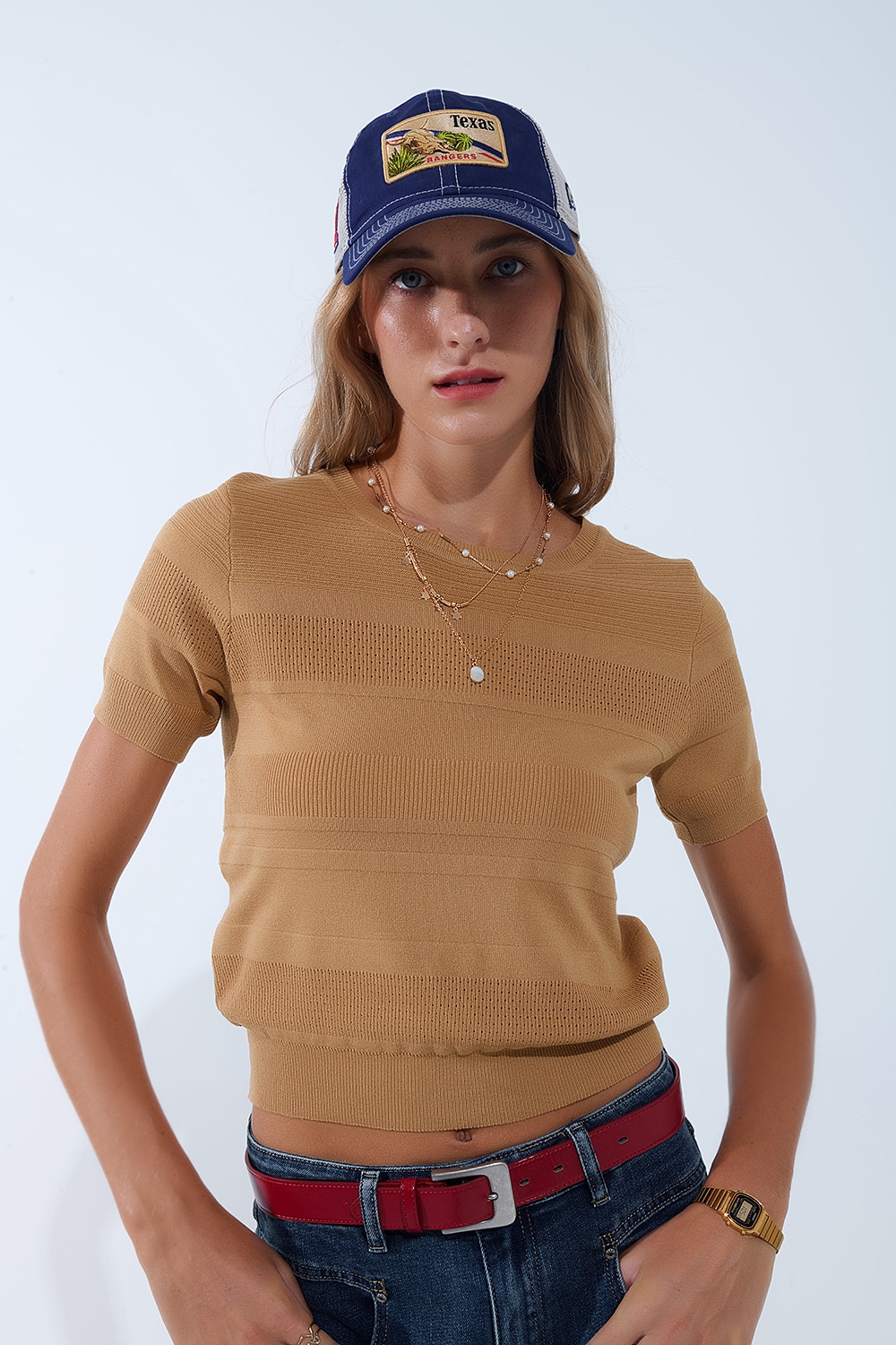 Jersey de punto a rayas texturizado en camel