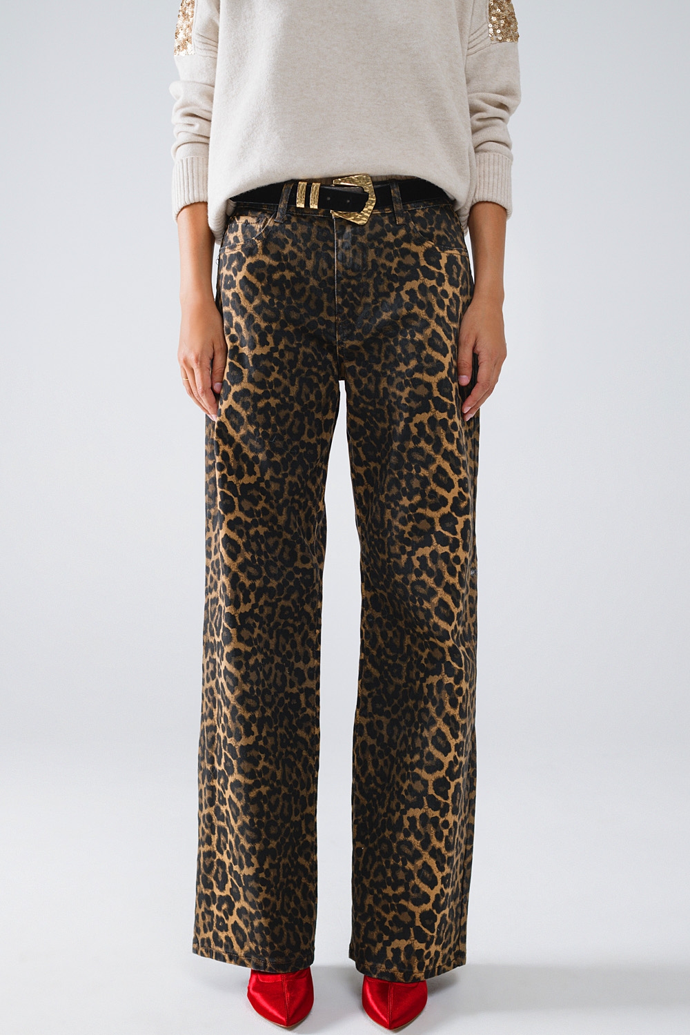 Vaqueros rectos con estampado de leopardo Vaqueros rectos con estampado de leopardo