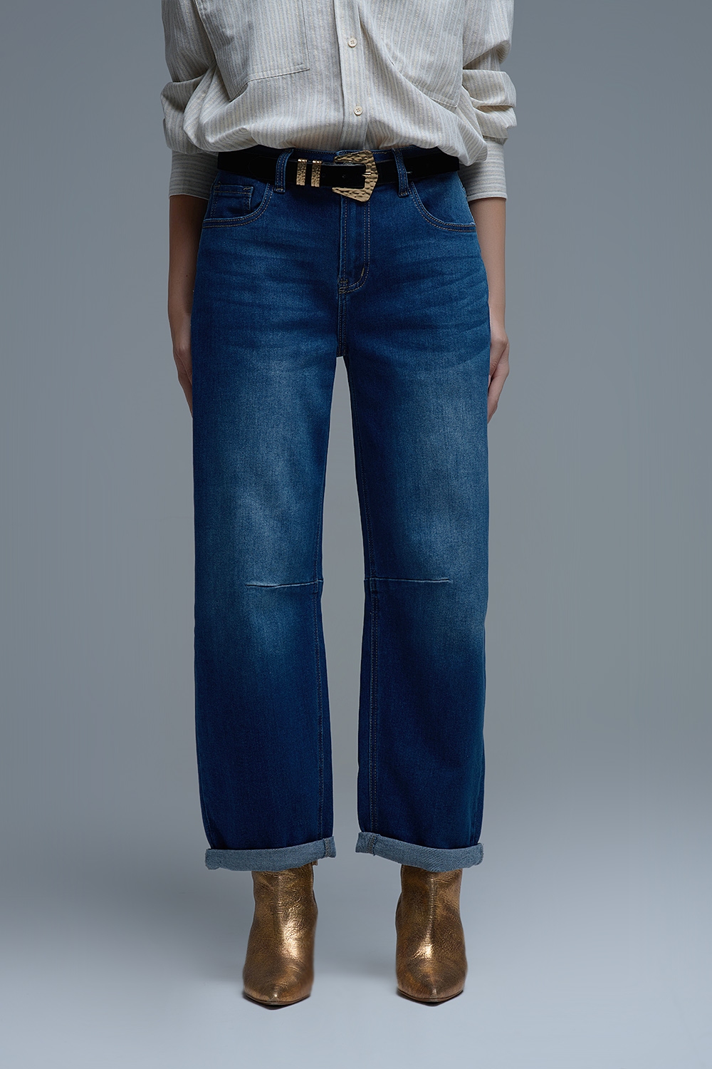 Vaqueros Basic Barrel Style en azul medio
