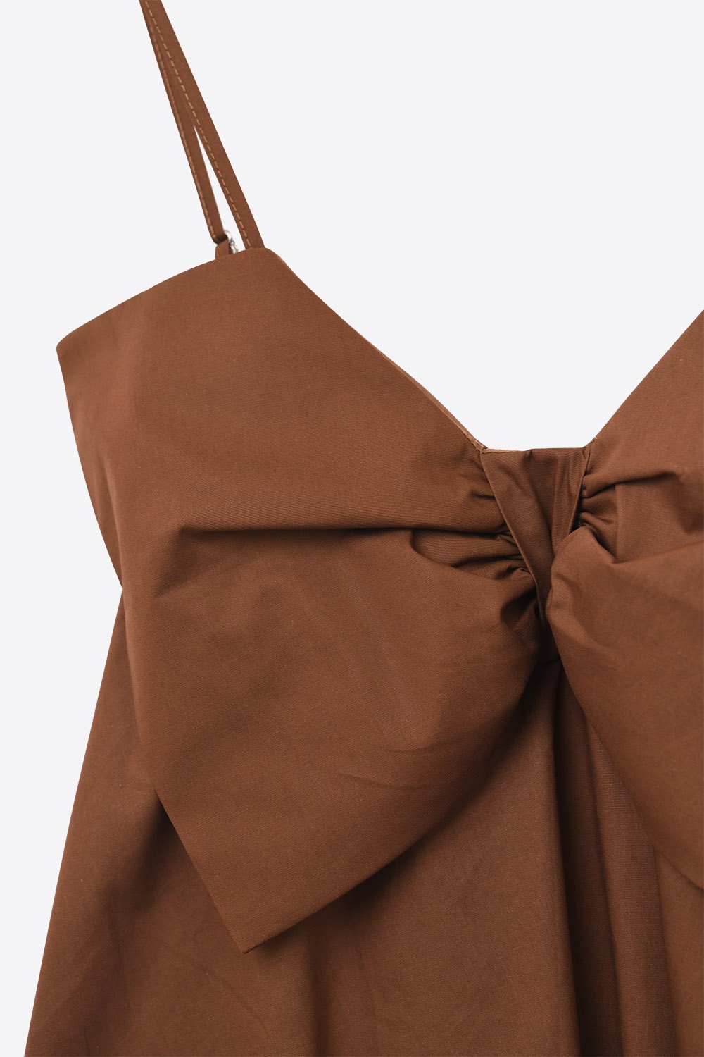 Minivestido de popelina marrón con detalle de gran lazo Minivestido de popelina marrón con detalle de gran lazo