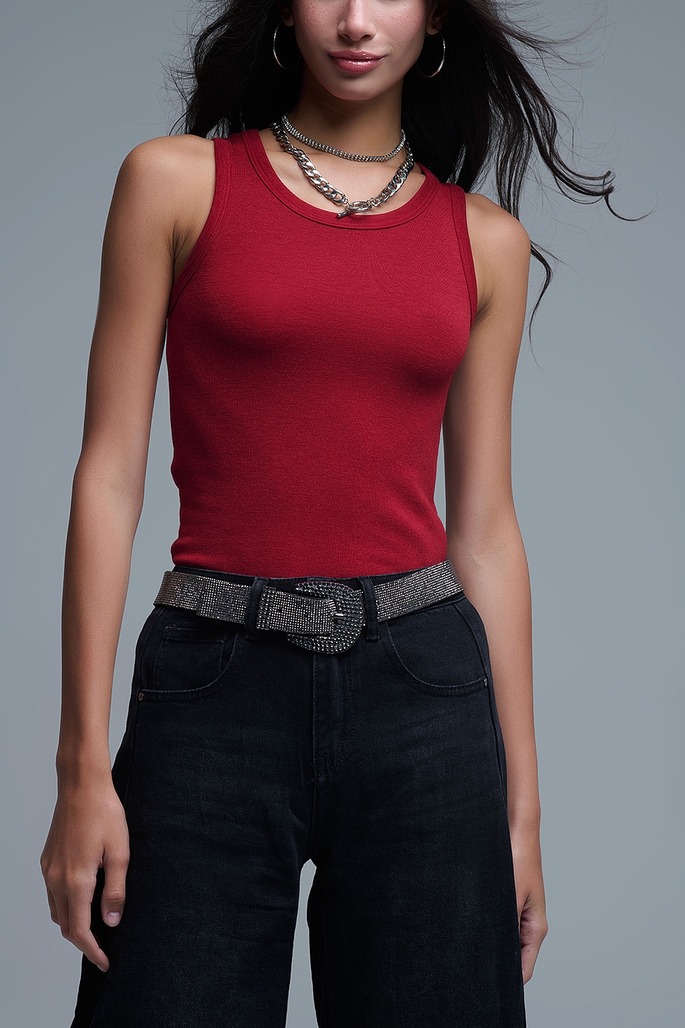 Camiseta básica de punto supersuave en rojo rubí Camiseta básica de punto supersuave en rojo rubí