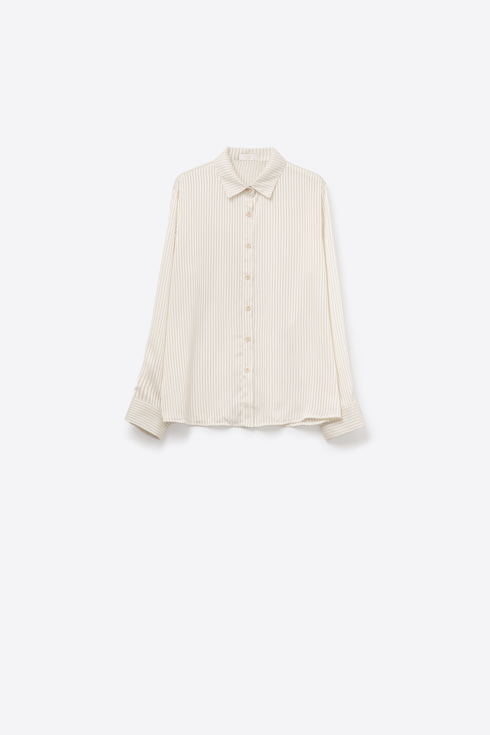 Camisa de satén a rayas beige de tela suave Camisa de satén a rayas beige de tela suave