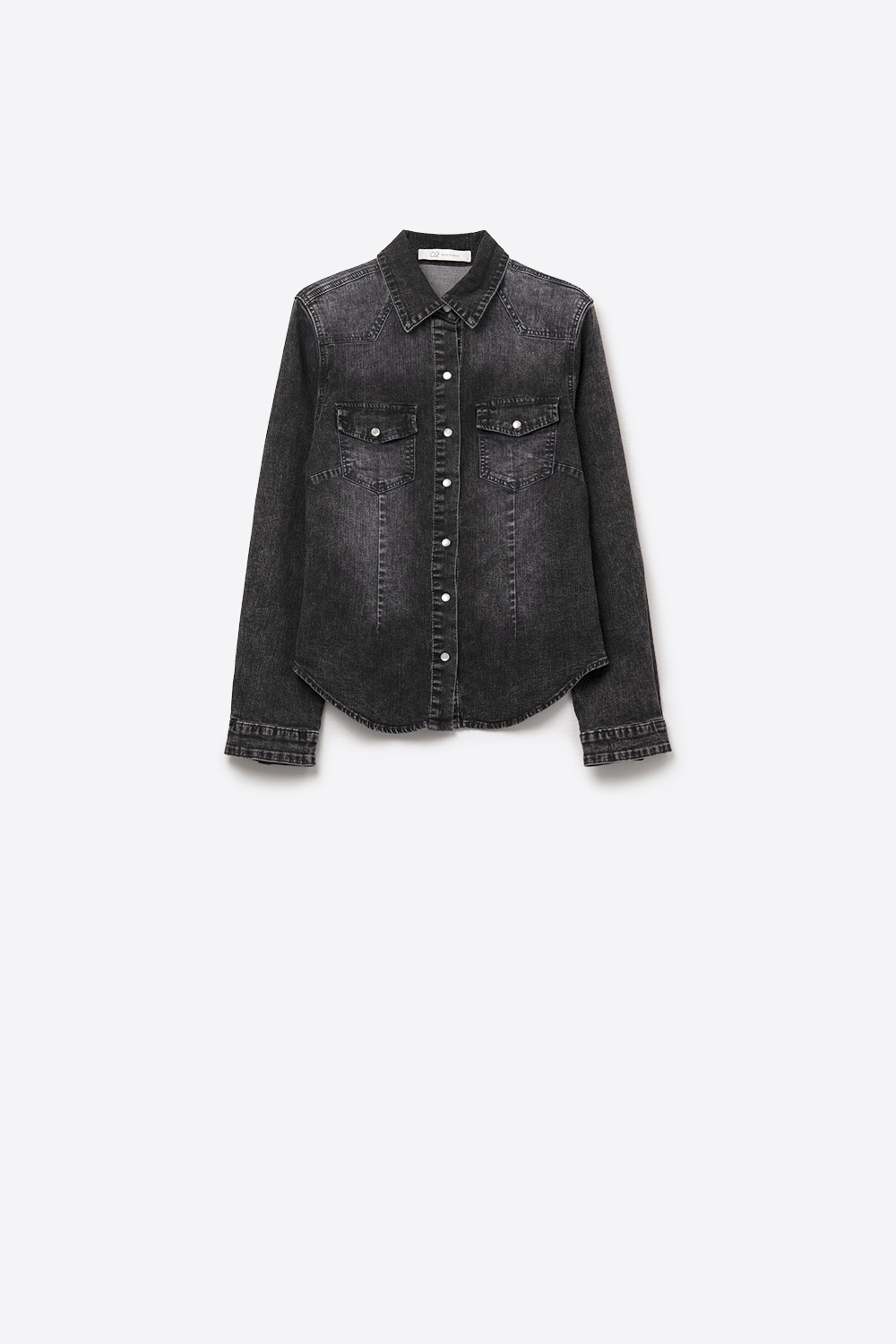 Chaqueta de Camisa de Mezclilla Negra Lavada con Botones