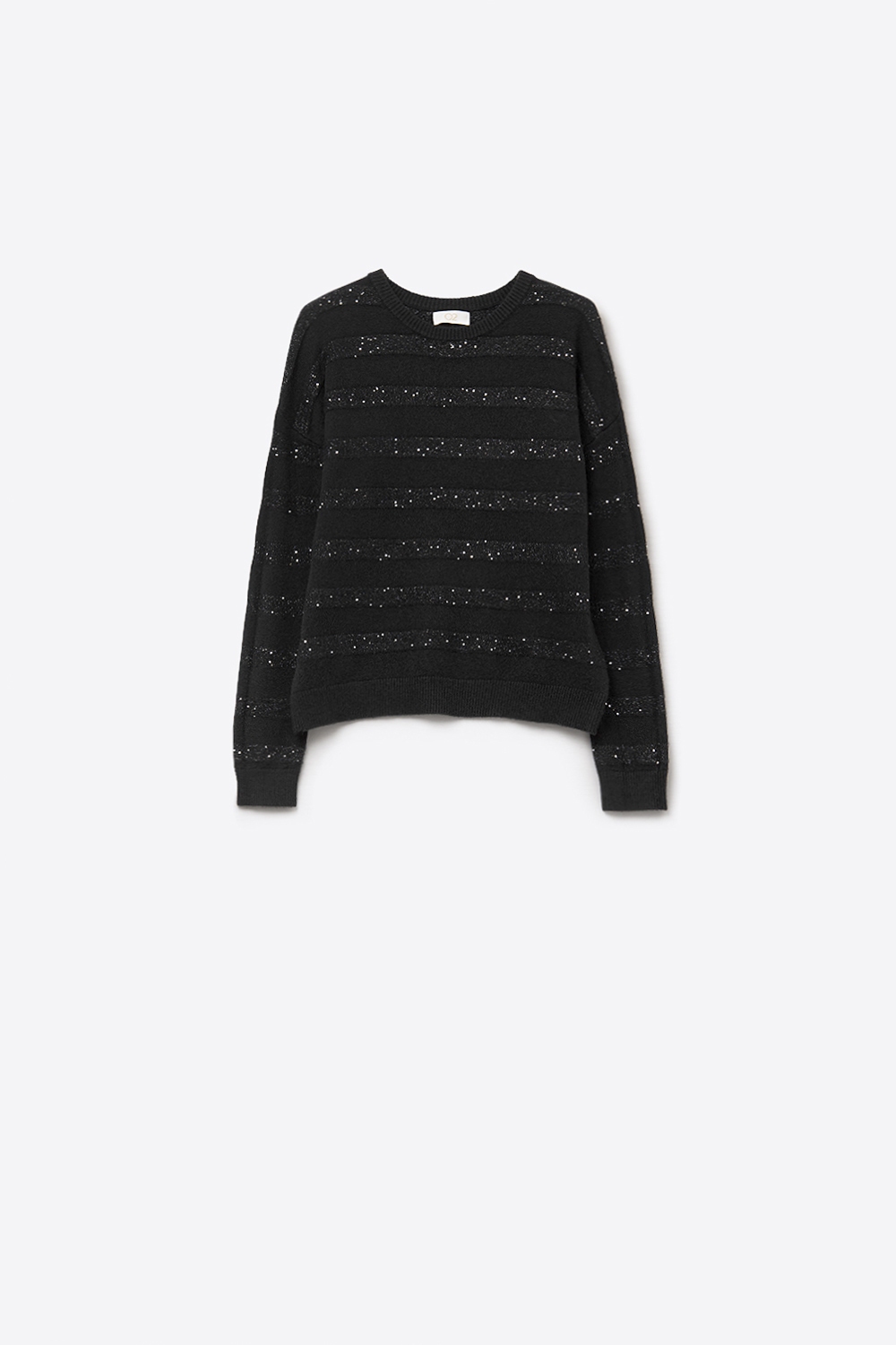 Jersey de punto a rayas negro con detalle de lentejuelas