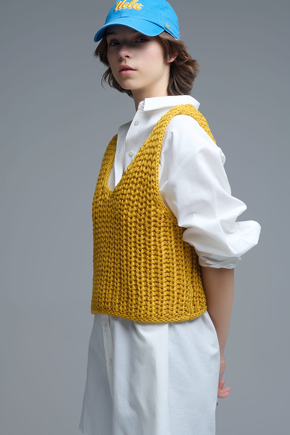 Chaleco Crochet Amarillo Con Hilo De Lentejuelas