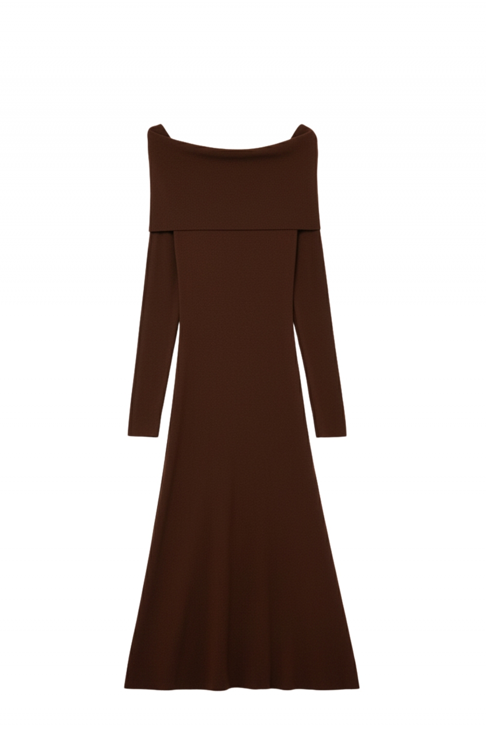 Maxi Vestido Bardot Ancho de Punto Marr&oacute;n