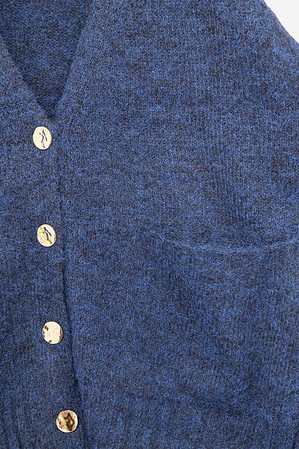 C&aacute;rdigan oversize en azul marino con botones y bolsillos dorados