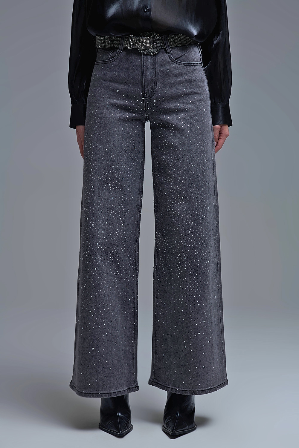 Vaqueros negros de pata ancha con strass Vaqueros negros de pata ancha con strass