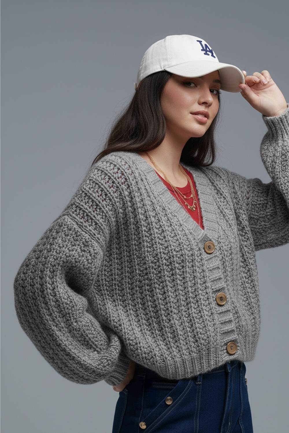 Chaqueta de punto gris con botones
