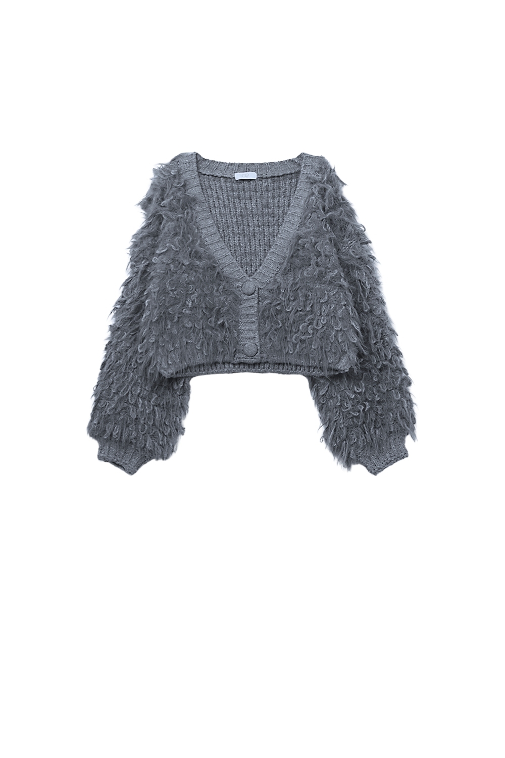Cárdigan de punto mullido estilo shag en gris Cárdigan de punto mullido estilo shag en gris