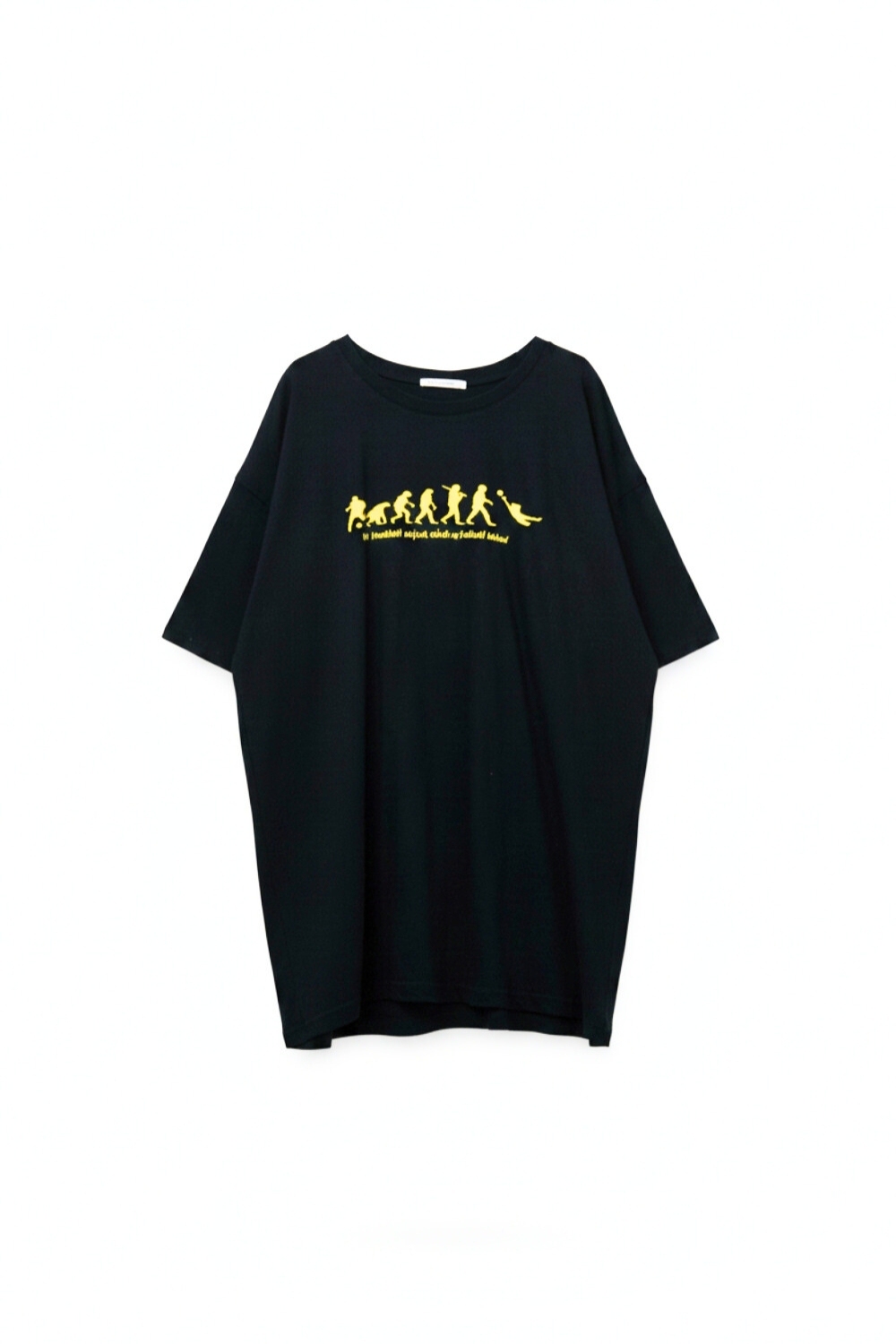 Camiseta azul marino con texto amarillo y cuello redondo