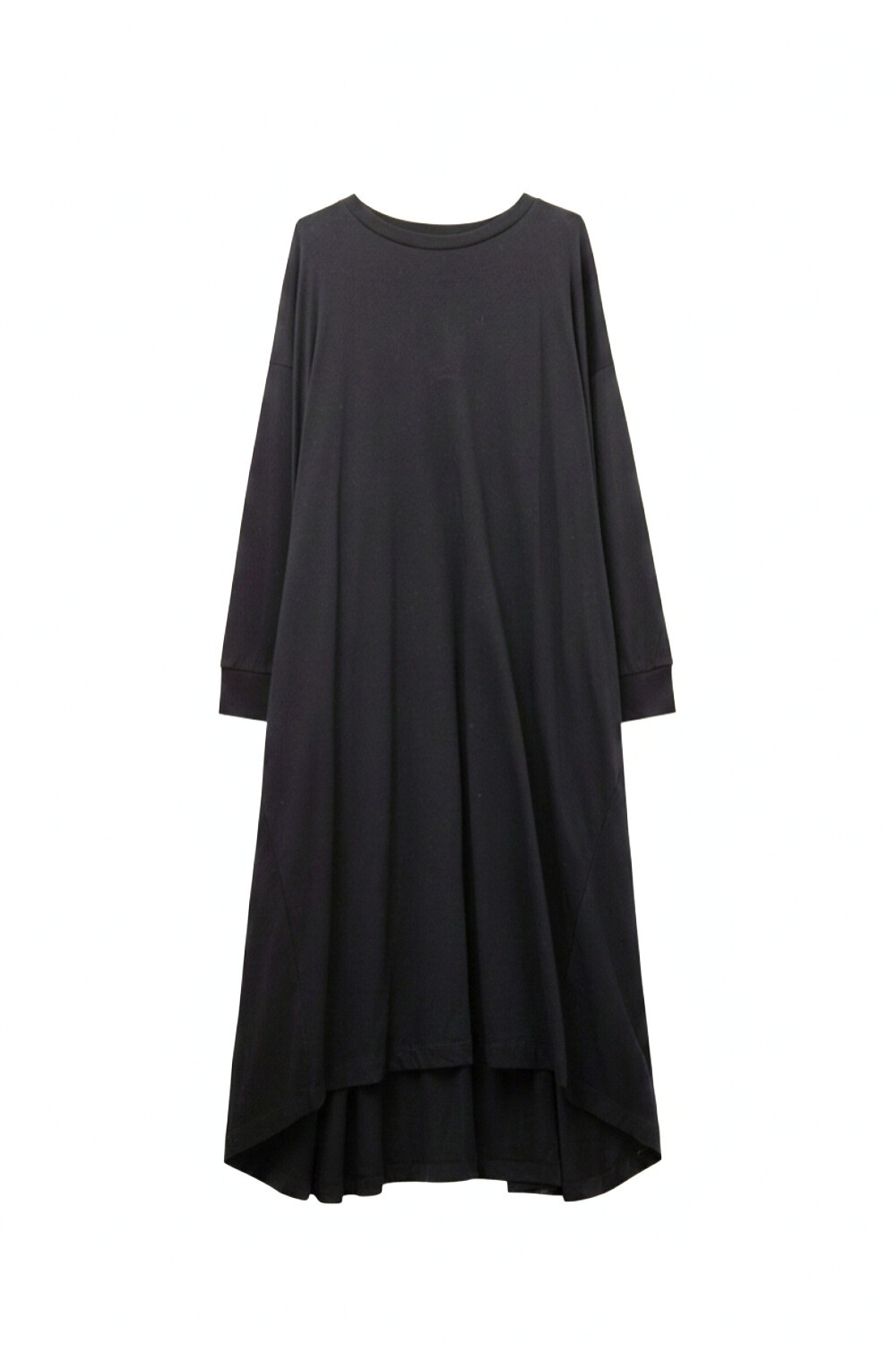 Maxi Vestido Negro con Mangas Largas y Dobladillo Asim&eacute;trico