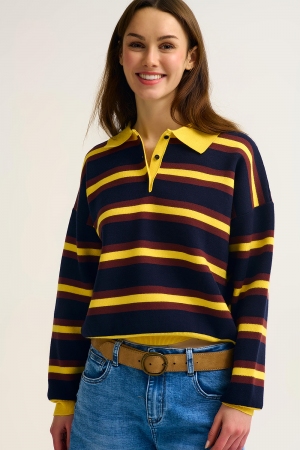 Polo de punto a rayas amarillo de corte relajado