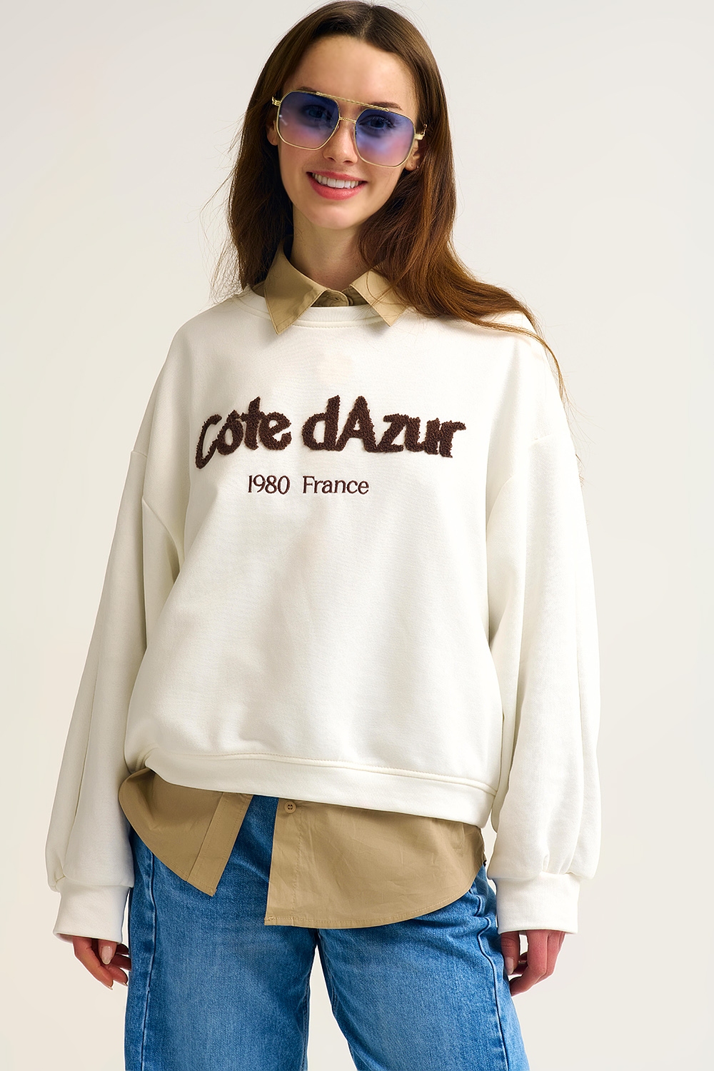 Sudadera Côte d'Azur Crema Bordada Sudadera Côte d'Azur Crema Bordada